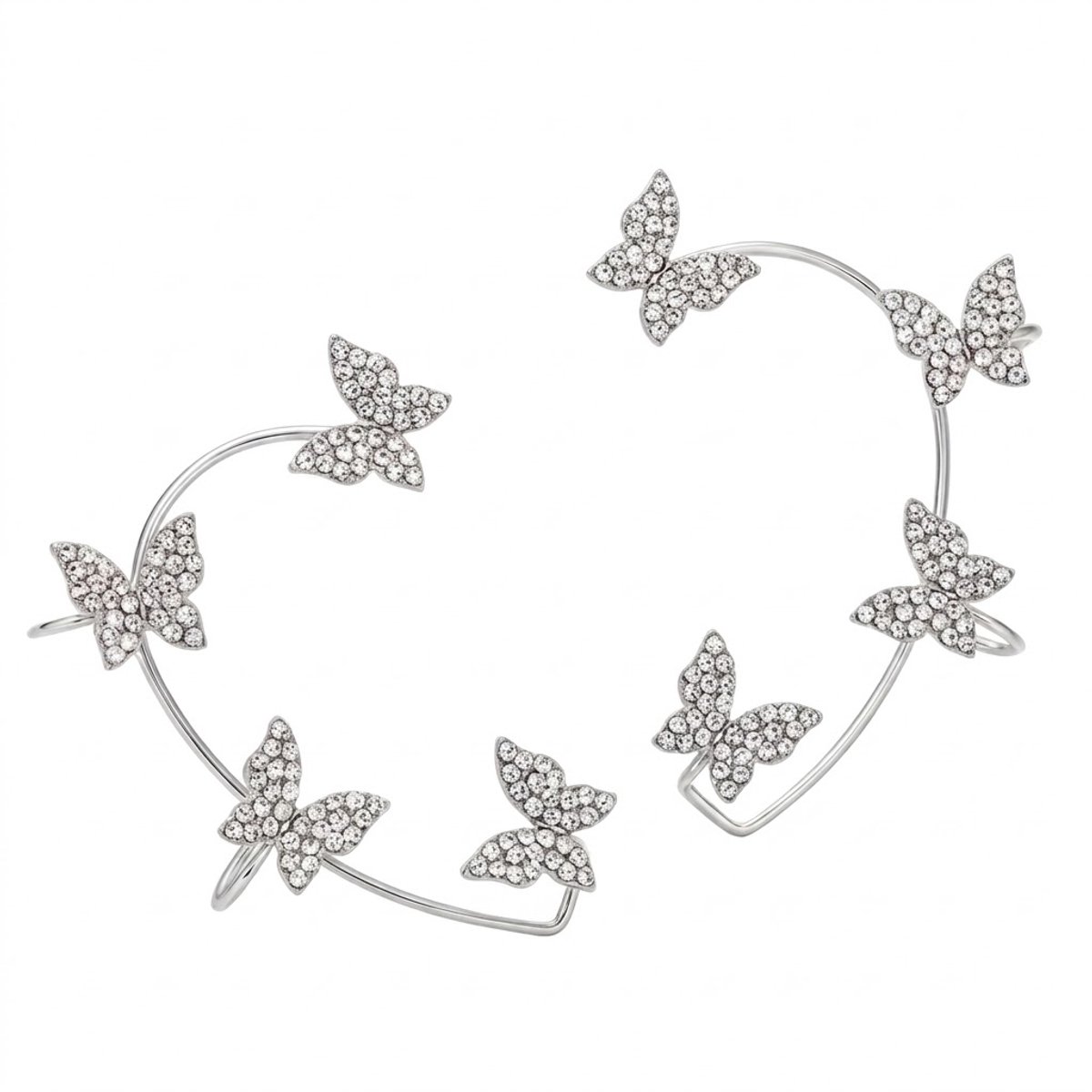 Goudkleurige oorbellen voor dames – oorhangers met vlinder design – set met strass details