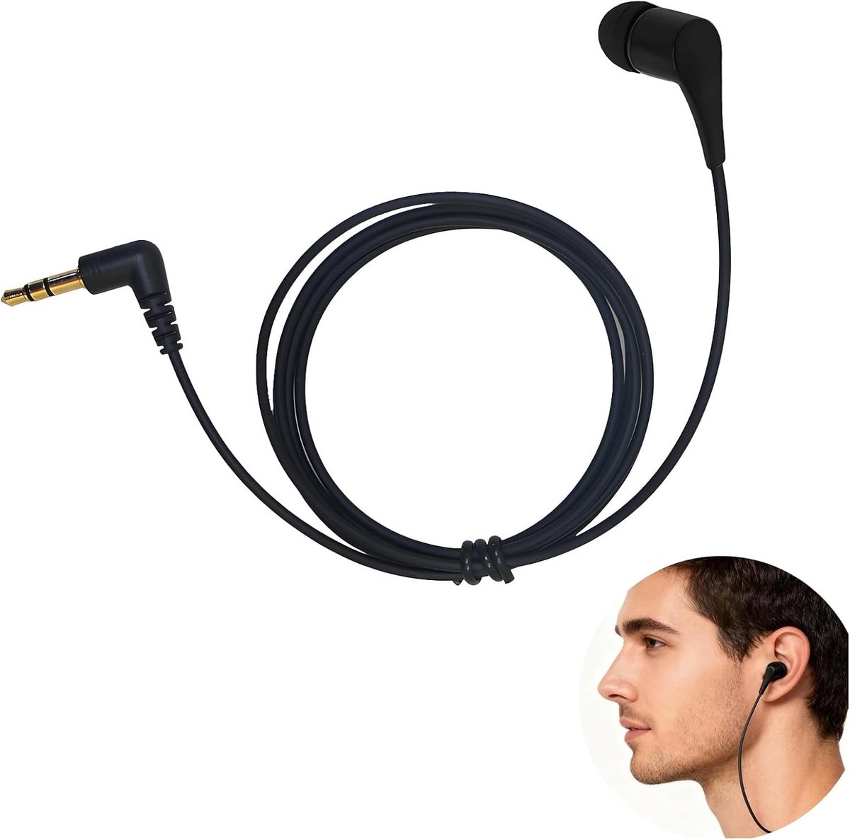 Eenzijdige Hoofdtelefoon - Latexvrij Siliconen - Vergulde 3,5 mm Aansluiting - 1,2 m Kabel - Voor Smartphones en MP3-spelers