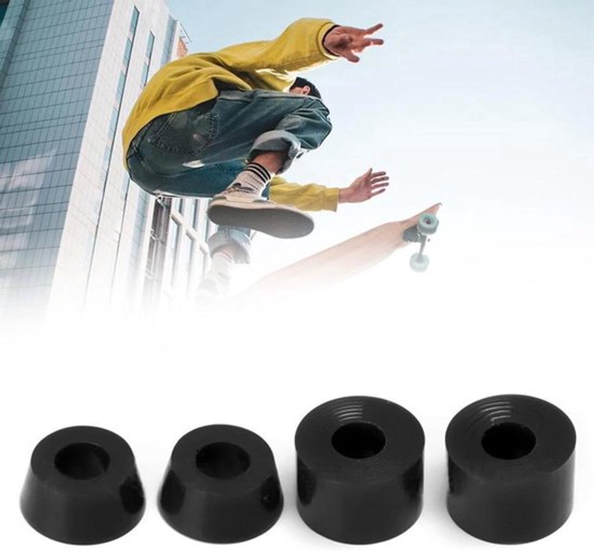Dailygoods- Stuurbussen 4-delige set - Schokdempers - Bussen/Pivot-cups - Skateboard/Longboard - Hoogwaardig PU-materiaal - Duurzaam en flexibel - Skateboardlagers