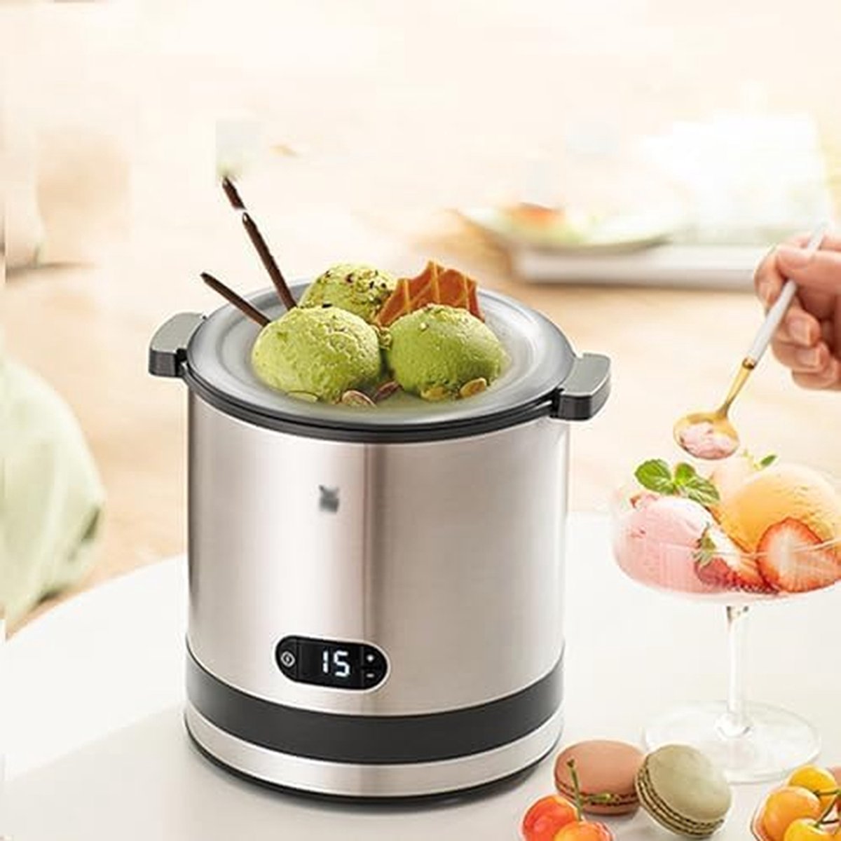IJsmachine Dessertmaker Thuis Lekkernijen Maken Snel IJs in 20 Minuten 300 ml Capaciteit Zilver