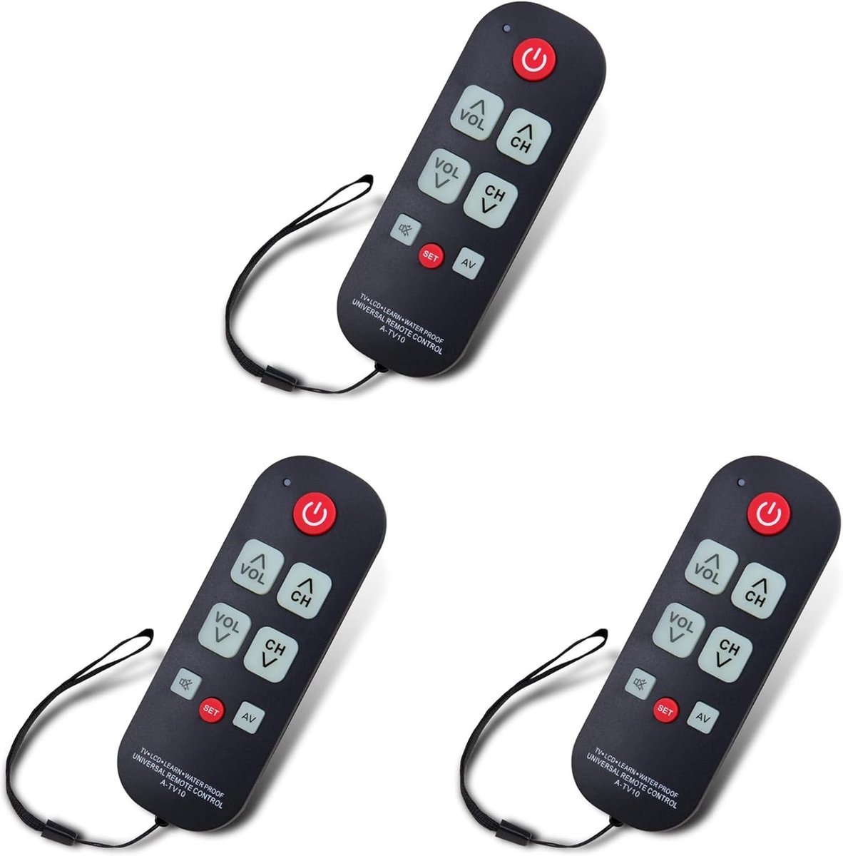 TV Afstandsbediening - Universele Controller - Eenvoudig TV Kijken - Waterdicht Ontwerp - 3 Stuks - Zwart