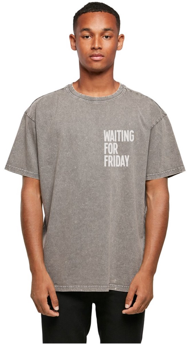 Mister Tee Waiting For Friday Acid Washed Heavy Oversize Heren Tshirt M Grijs