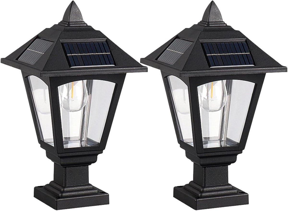 Zonne Lantaarn - Tuinverlichting Set - Buiten Verlichten - Automatische Sensor - 30x15x28 cm - Zwart