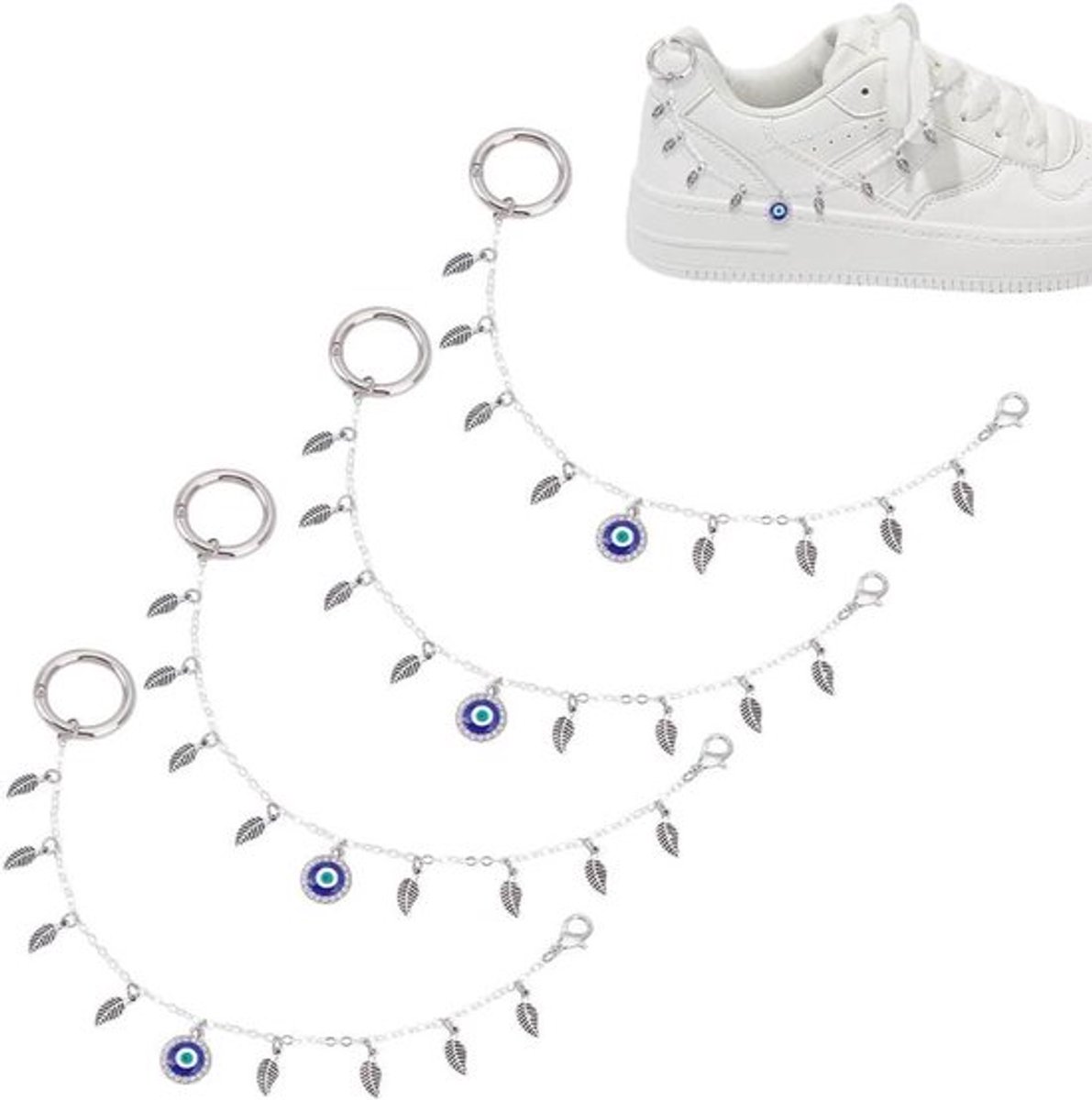 Schoenkettingen - Sieraden - Dames - Strass-ketting - Sneakerketting - Schoendecoratie - 4 stuks schoenkettingen met kwastjes voor dames, sieraden, schoenbedels, strass-ketting, schoendecoratie, sneakerketting met sluiting voor sandalen, klompen.