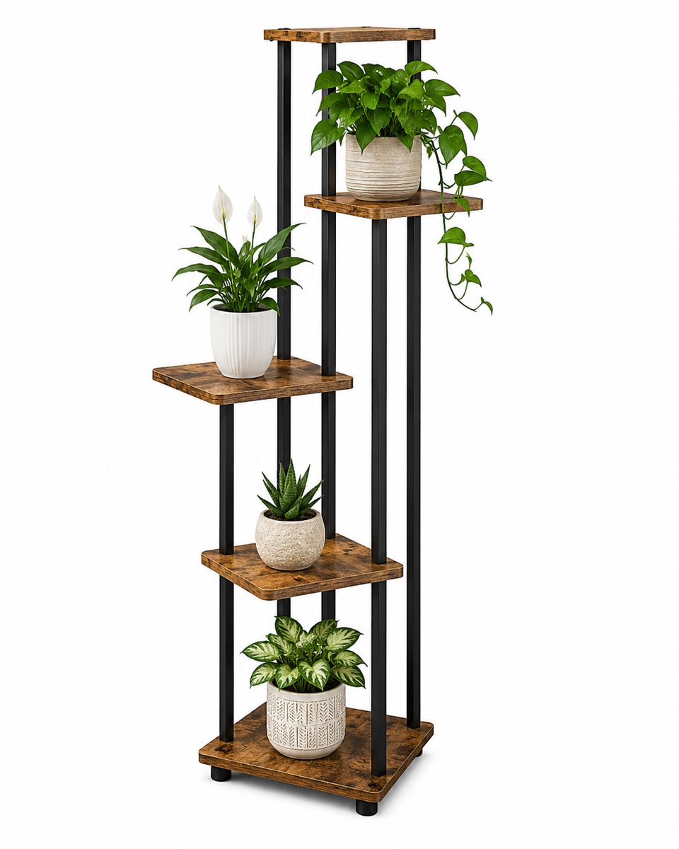 Jurrys Plantenstandaard - Plantensteun - Plantenrek - 5 Plateau's - Binnen en buiten - Roestwerend - Industrieel - Metaal - 30x105cm