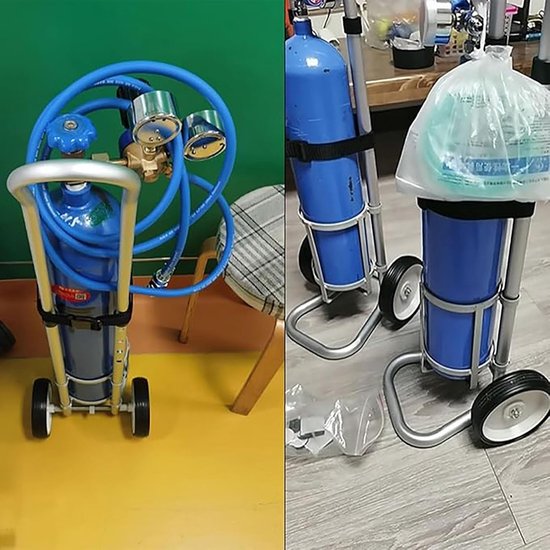 Zuurstoffles Houder - Draagbare Wagen - Flessen Vervoeren - Met Wielen - 105 cm Hoog - Metaal — afbeelding 2
