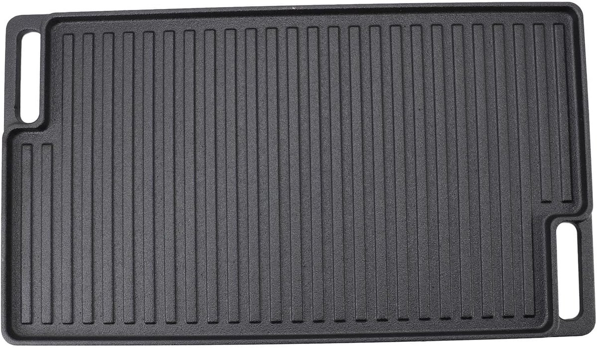 Gietijzeren Grillplaat Omkeerbare Bakplaat Buiten Koken Dubbelzijdig Ontwerp 46x26 cm Zwart