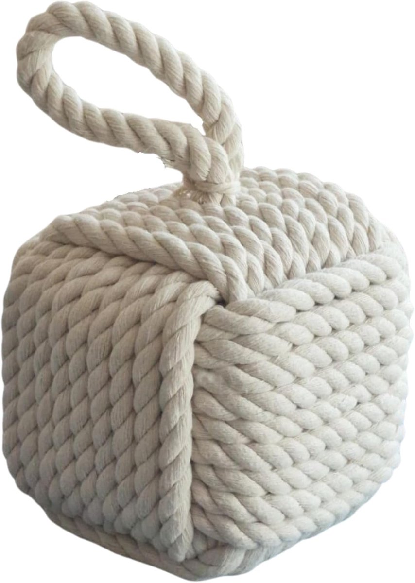 Deurstopper Touw - Decoratieve Stopper - Deuren Open Houden - Nautisch Design - 16 x 16 x 25 cm - Wit