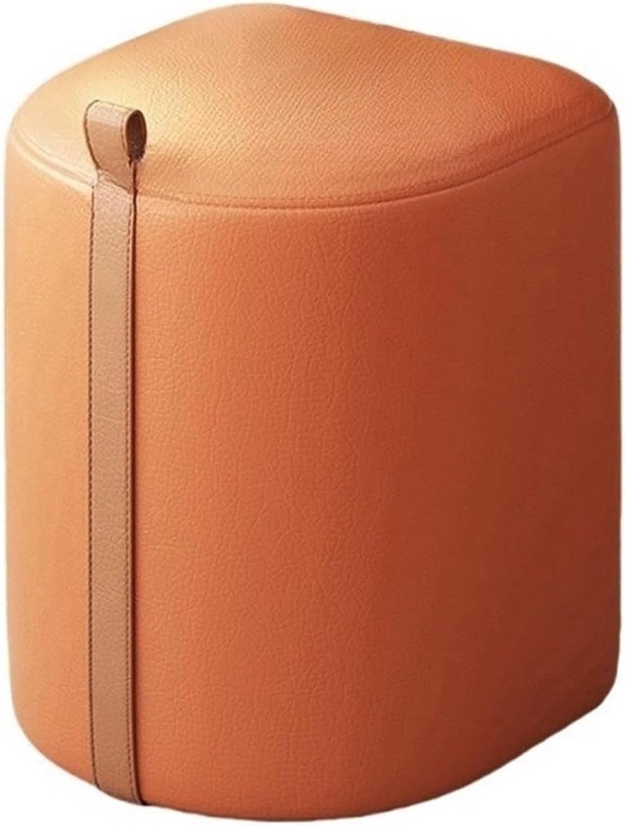 Gestoffeerd Voetenbankje - Krukje Poef - Ontspannen Zitten - Met Handgrepen - Compact Formaat - Oranje