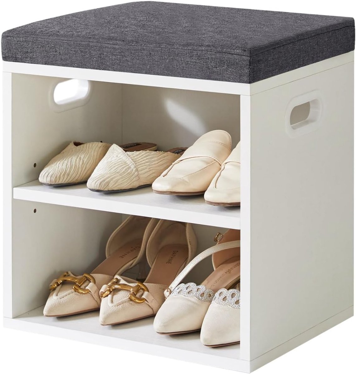 Ploutus® Schoenenbank Met Zitkussen - Met Kleppen – Schoenenopberger – Wit- 42cm x 39cm x 28cm