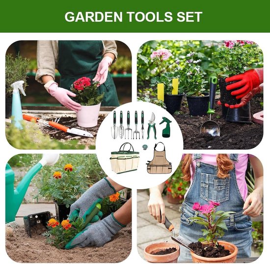 Tuingereedschap Set - Handgereedschap Set - Planten en Graven - Ergonomische Handgrepen - 11 Delig - Groen Zilver van Tuingereedschap. — afbeelding 5
