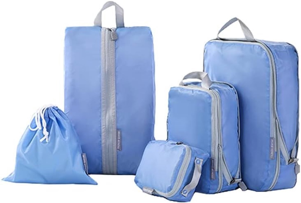 Verpakkingsblokjes Reis - Opberg Tassen - Kleding Sorteren - 5 Verschillende Maten - Set van 5 - Blauw
