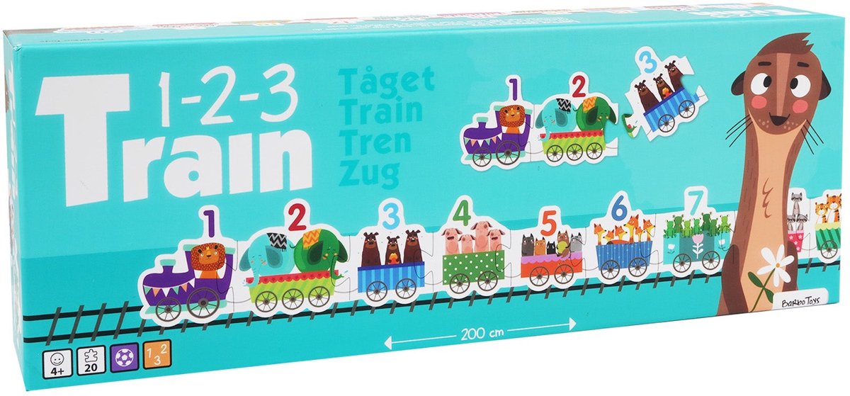 Barbo Toys - dieren leertrein 123 20 stukjes - ontworpen in denemarken - educatief telspel - puzzel voor jongens en meisjes - multicolor - vanaf 3 jaar afbeelding