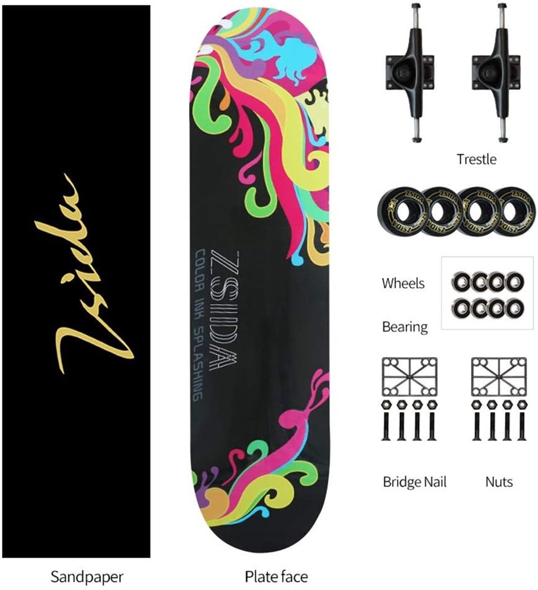 Skateboard Vierwielige Scooter Buiten Spelen 7 Lagen Esdoornhout 80x25x10cm C