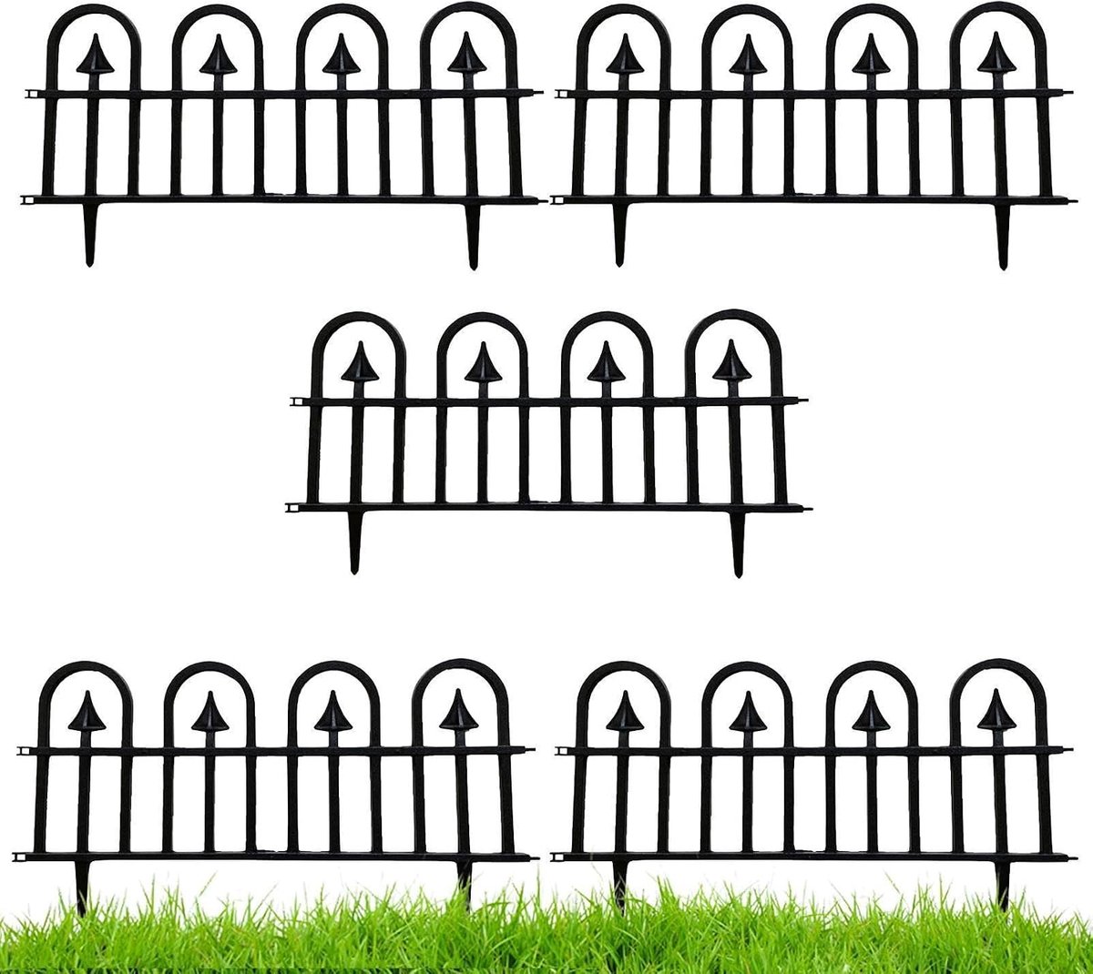 Decoratieve hekrand - Bloembed afscheiding - Tuin verfraaien - Weerbestendig PP materiaal - 5-delig - Zwart