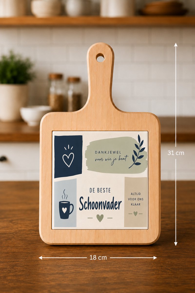 Kaasplank De Beste Schoonvader – 18 x 31 cm – Serveerplank met Tegel – Cadeau voor Schoonvader