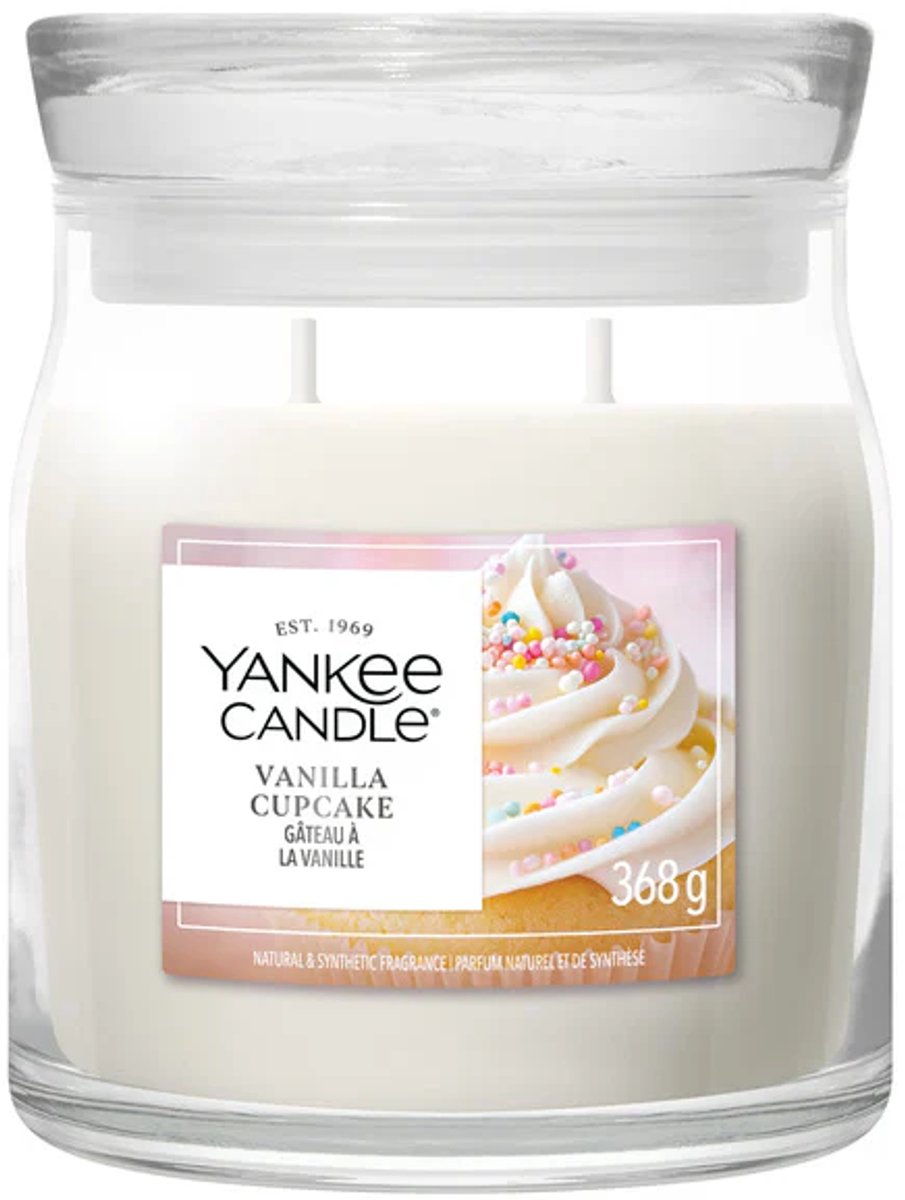 Yankee Candle Vanilla Cupcake Medium Geurkaars - 50 branduren - 2 lonten Geel