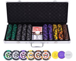 Pokerset 500 Chips 14 gram - Chips met Waarde (High Stake) - Speelkaarten, Dealer Button & Dobbelstenen - Engelhart