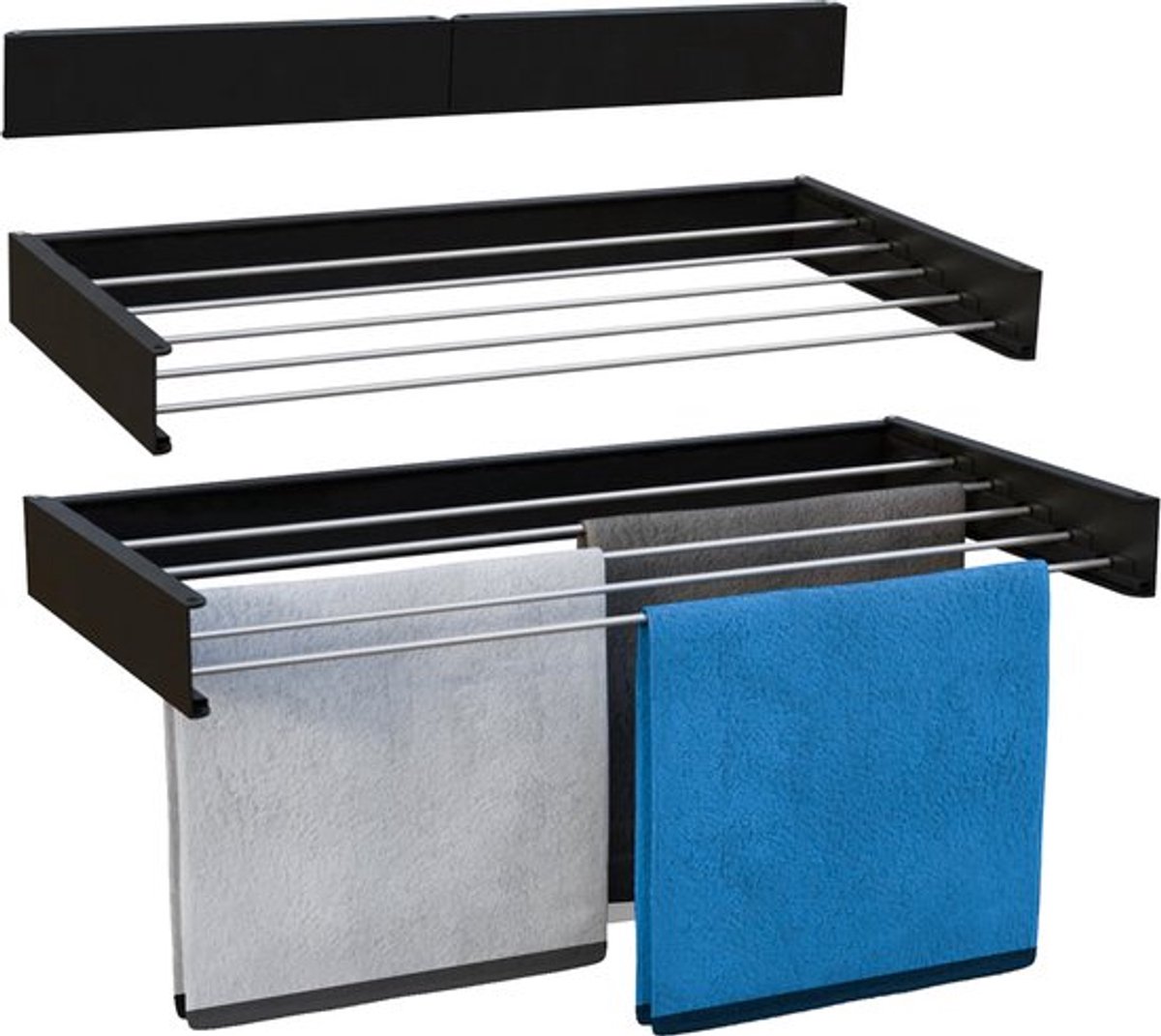 Solvix Vonia Wanddroogrek Inklapbaar 80 cm - Wasrek Hangend - 4m drooglengte - Droogrek Hangend - Zwart