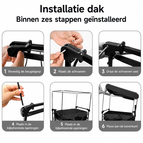 Rolu Bolderkar Met Dak - Bolderkar Opvouwbaar - 150L - 200KG Draagvermogen - Lichtgewicht - Met Duwstang - Strandkar - Zwart van Rolu — afbeelding 4