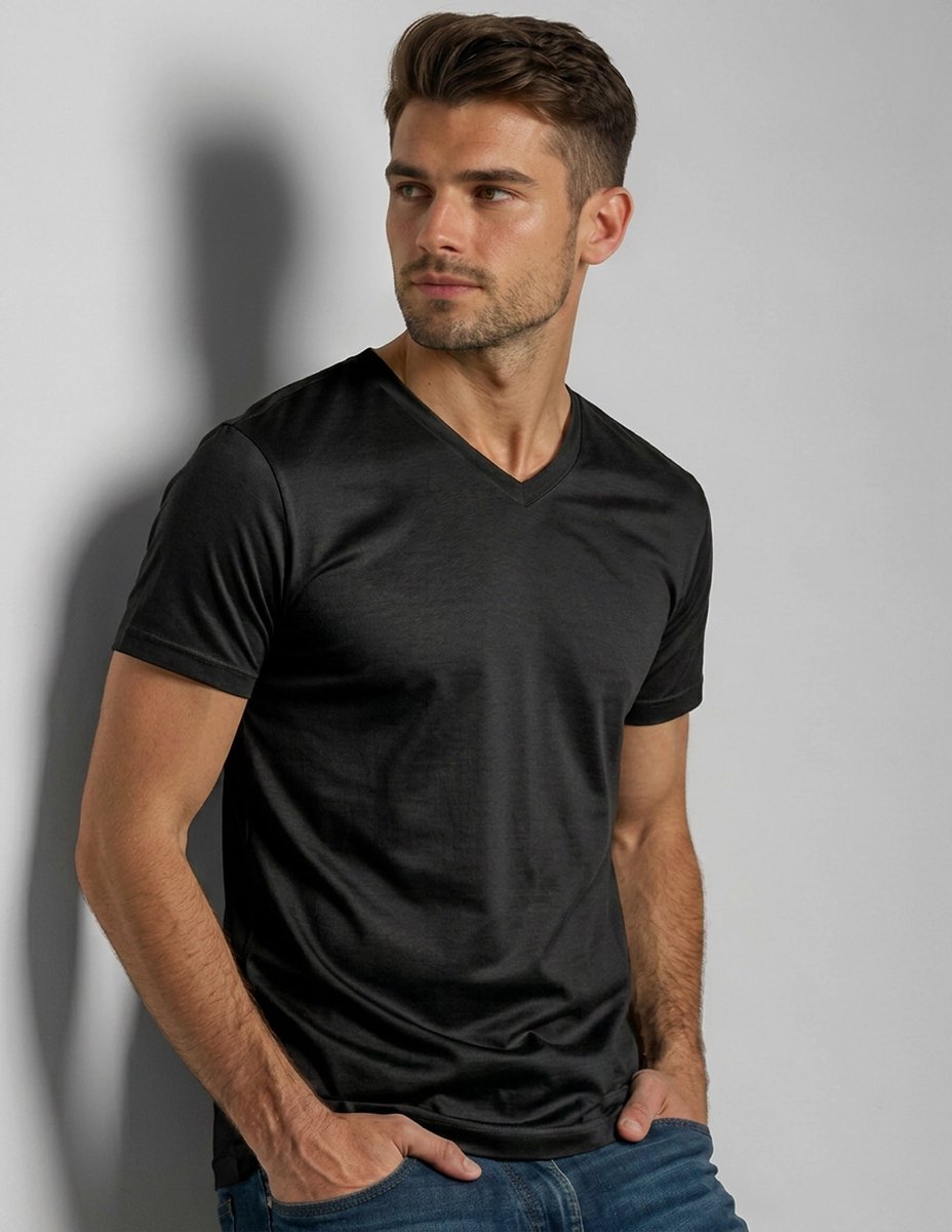 Zijden Heren T-Shirt V-Hals - inSilk Silkbasics - 100% Zijde - Zwart - Maat XL