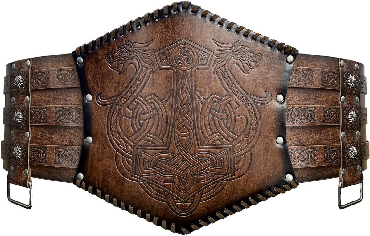 Brede Geëmbosde Riem van Faux Leer, Nordic Taille Pantser, Middeleeuwse Ridder Corset Riem voor LARP Kostuum en Cosplay Accessoires