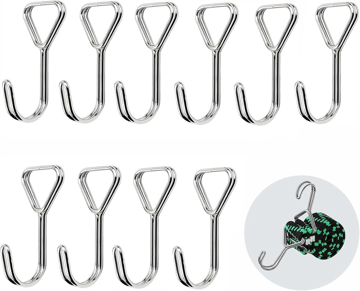 Set van 10 spiraalhaken, expanderhaken en spanbandhaken voor het veilig bevestigen van tenten, kampeerspullen en kleding