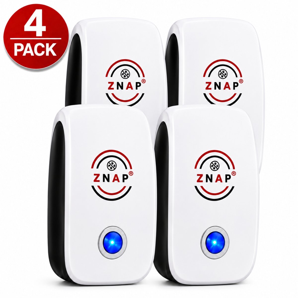 ZnaP 4-Pack Ultrasonische Ongedierte Verjager voor binnen - Muizen Bestrijden - Muizenval - Insecten Bestrijden - Ultrasone Verjager - Pest Repeller - Muizenverjager - Wit
