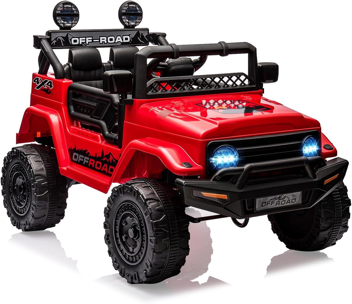 Elektrische kinderauto 12 V met afstandsbediening 2,4 GHz – veiligheidsvoertuig met instelbare snelheid, LED-verlichting en muziek – voor kinderen van 3 tot 8 jaar -Rood