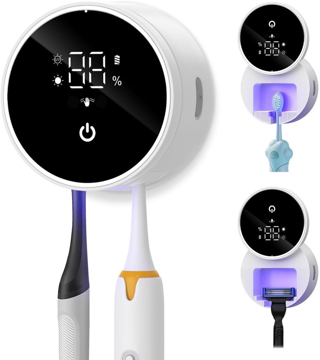 LISM-UV-tandenborstelsterilisator met infraroodsensor en warmtedroogfunctie, wandhouder Geschikt voor tandenborstels in de badkamer, slim LED-display, Geschikt voor tandenborstels en scheermesjes, draagbaar en ideaal Geschikt voor op reis.