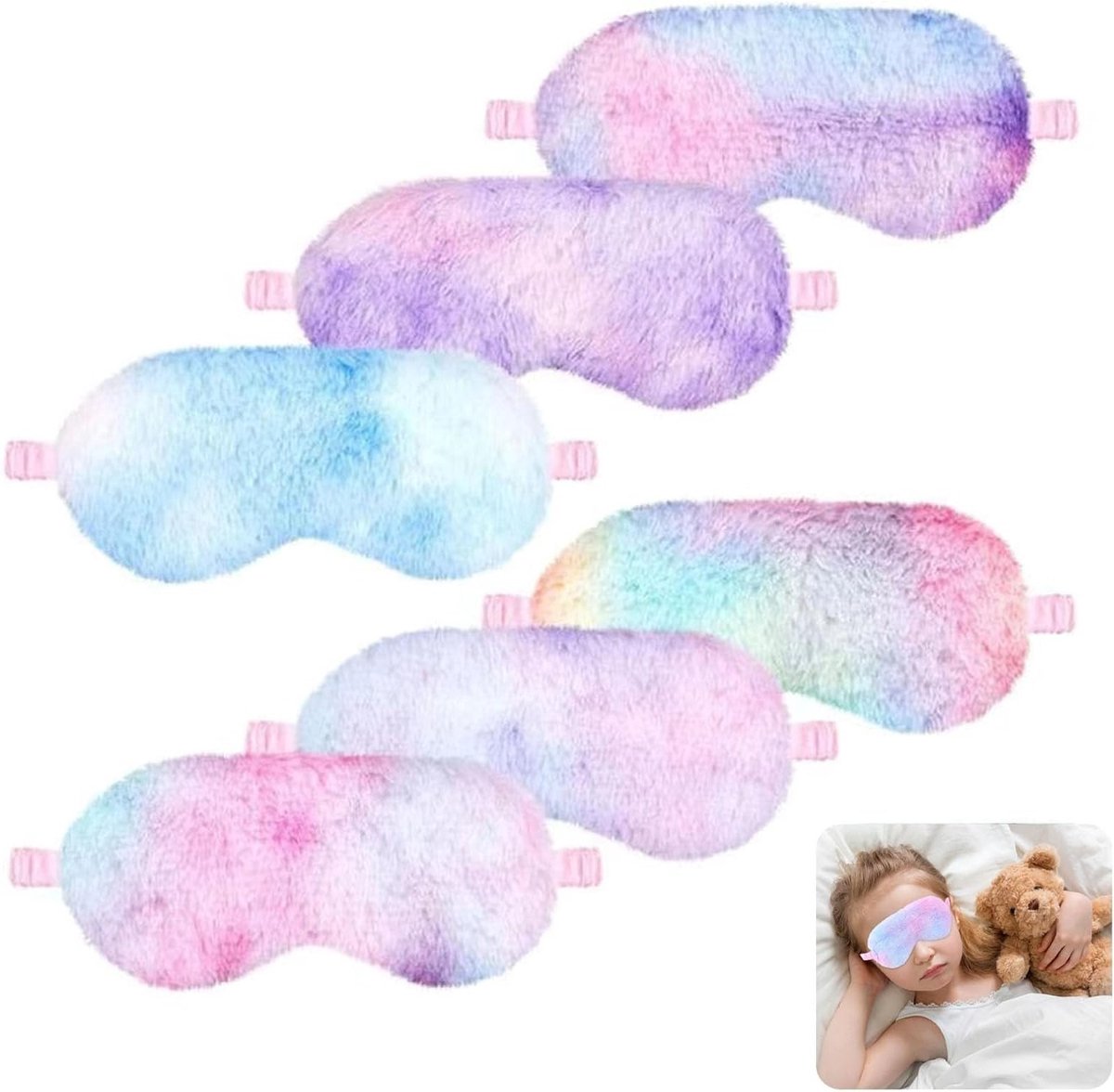 Slaapmasker voor kinderen, set van 6 pluche oogmaskers voor dutjes, reizen en ontspanning, kleurrijke en comfortabele oogbedekking