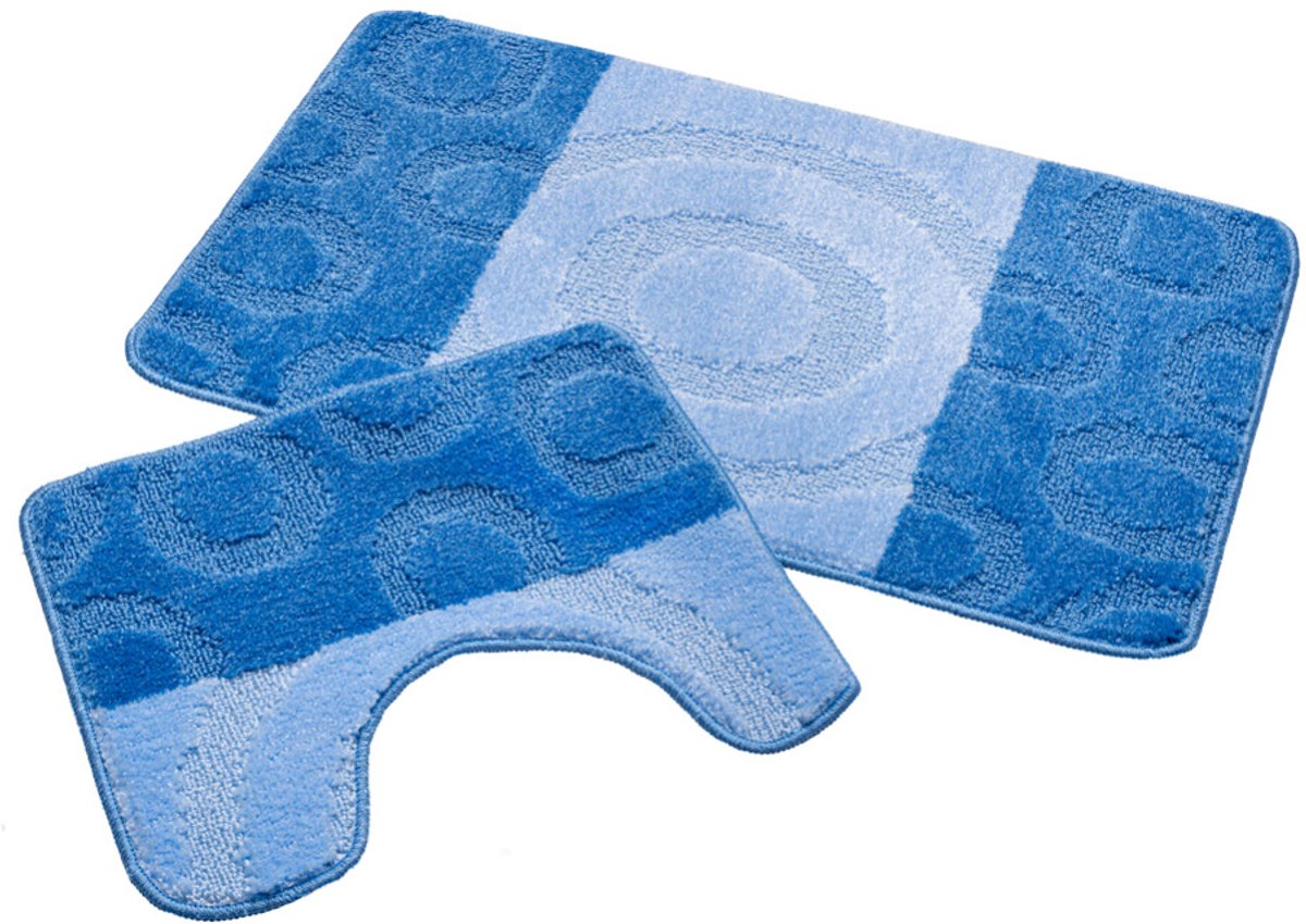 Badmat Set Nevada – Douchemat 50x80 cm & WC Mat 40x50 cm – Zachte Chenille Badkamermat – Antislip – Wasbaar – Oeko-Tex– Lichtblauw / Blauw