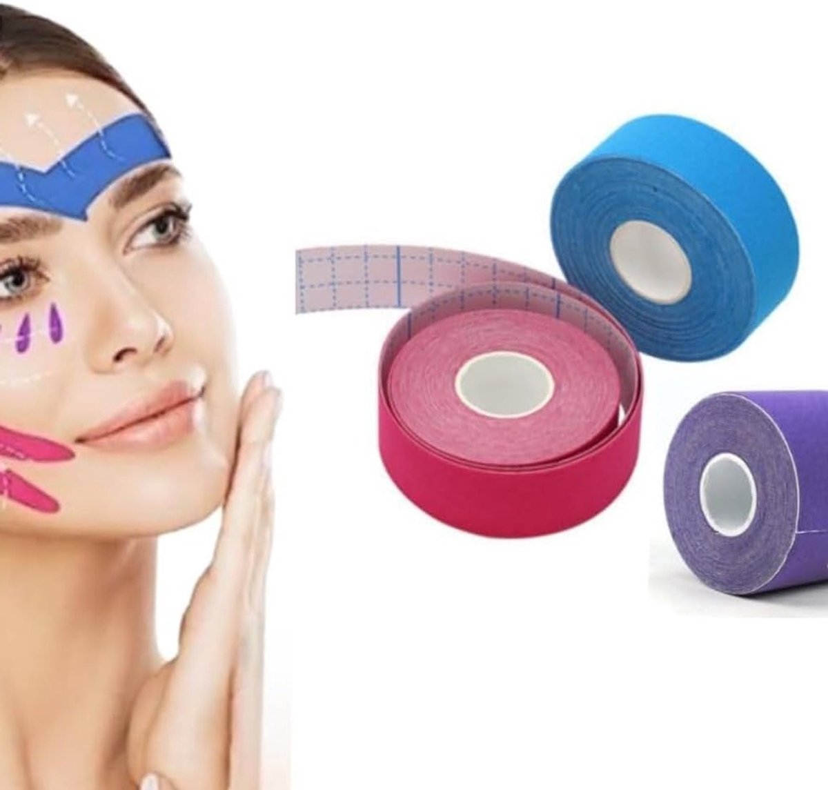 3 Stuks Gezichts Lifting Tape, Anti-Rimpel Patches en Myofasciale Huidverstrakking voor een Strakkere Huid en Perfecte Makeup