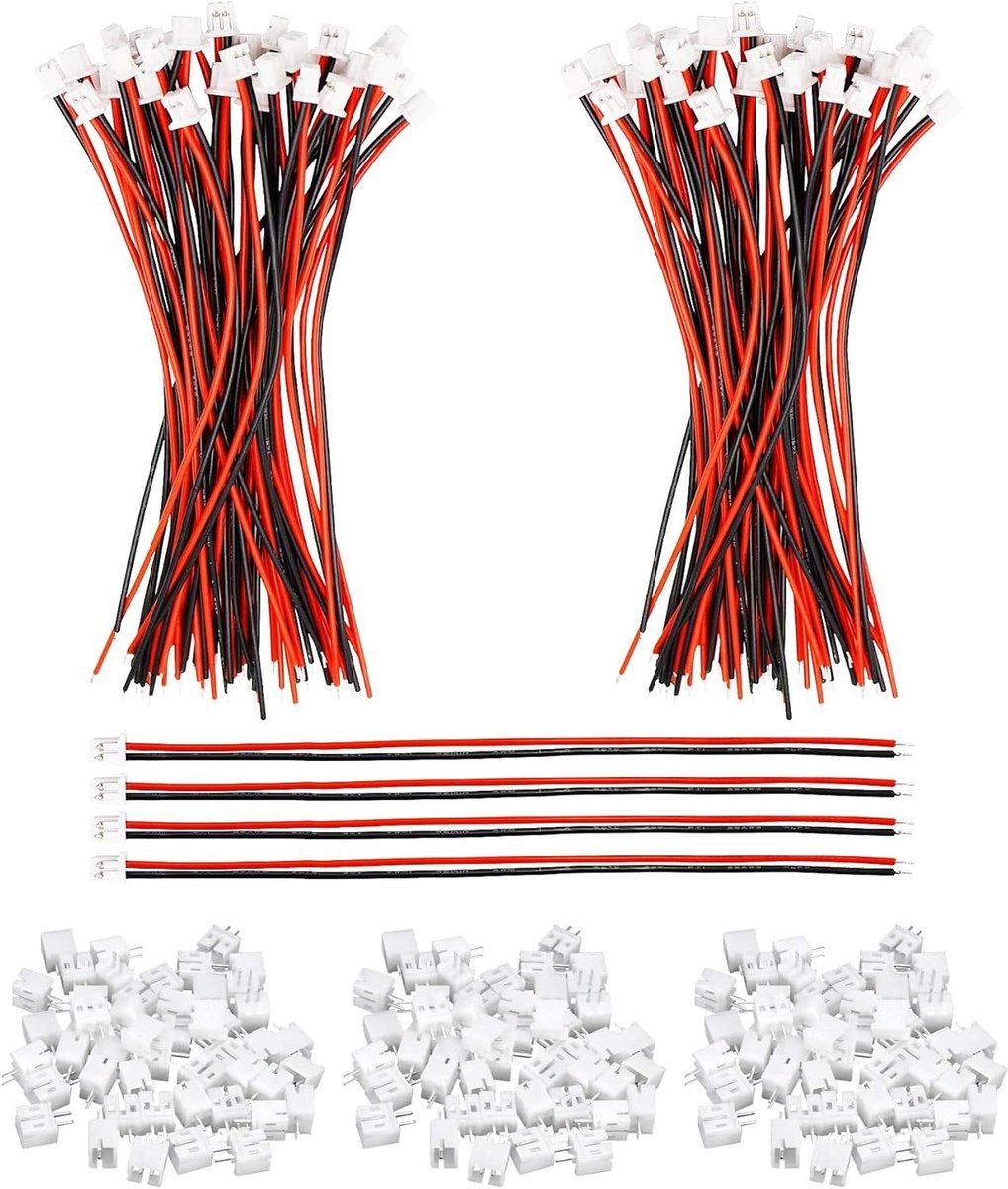 Image of 100 Pairs Micro JST-PH 2.0 2 Pin Male Female Plugs met 10cm Silicone Kabel voor Elektronische Projecten en Verbindingen