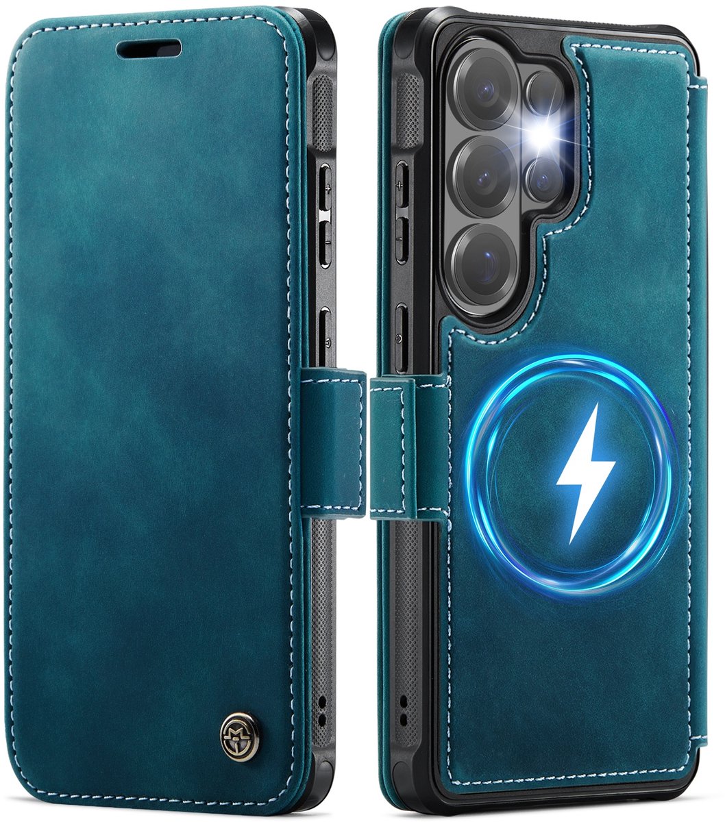 CaseMe Hoesje - Geschikt voor Samsung Galaxy S22 Ultra Hoesje - CaseMe 053 Slim Book Case - MagSafe Compatible - Blauw