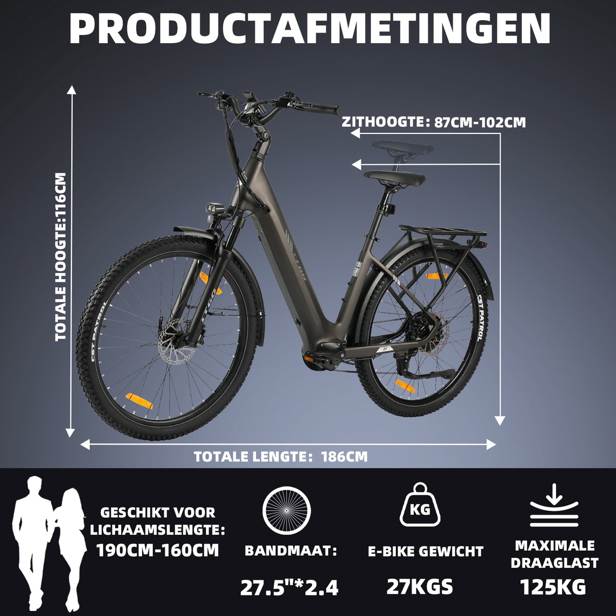 TTGO Z3 E-bike - 25 km/u - 27.5inch - 120km actieradius - 250W motor - 48V 15Ah accu - 70NM - grijs thumbnail 5