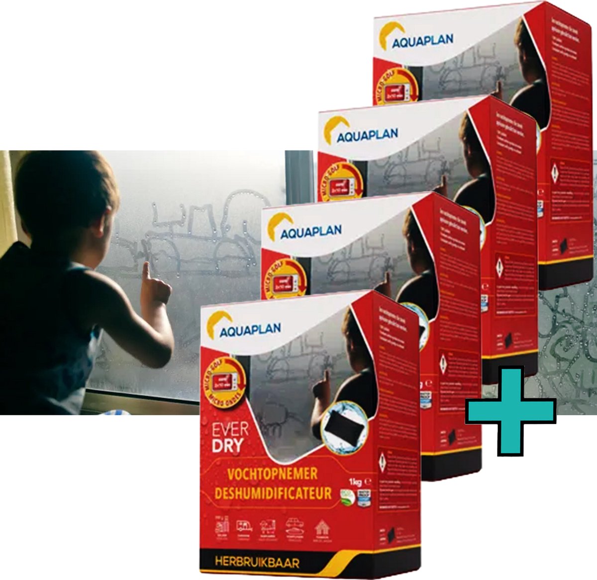 Aquaplan EverDry Ontvochtiger Zonder Navulling – Herbruikbare Vochtopnemer tegen Condens en Schimmel – 800 ml – 4x
