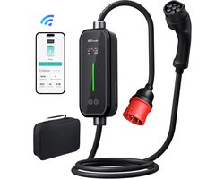 Cestovet Mobiele Thuislader 11kW - CEE naar Type 2 stekker EV oplader - Aanpassing met dubbele knop - 6 meter Laadkabel - 6A/8A/10A/13A/16A Huidige instelling - 3 fase - IP66 waterdicht laadstation met LCD Digitaal Display