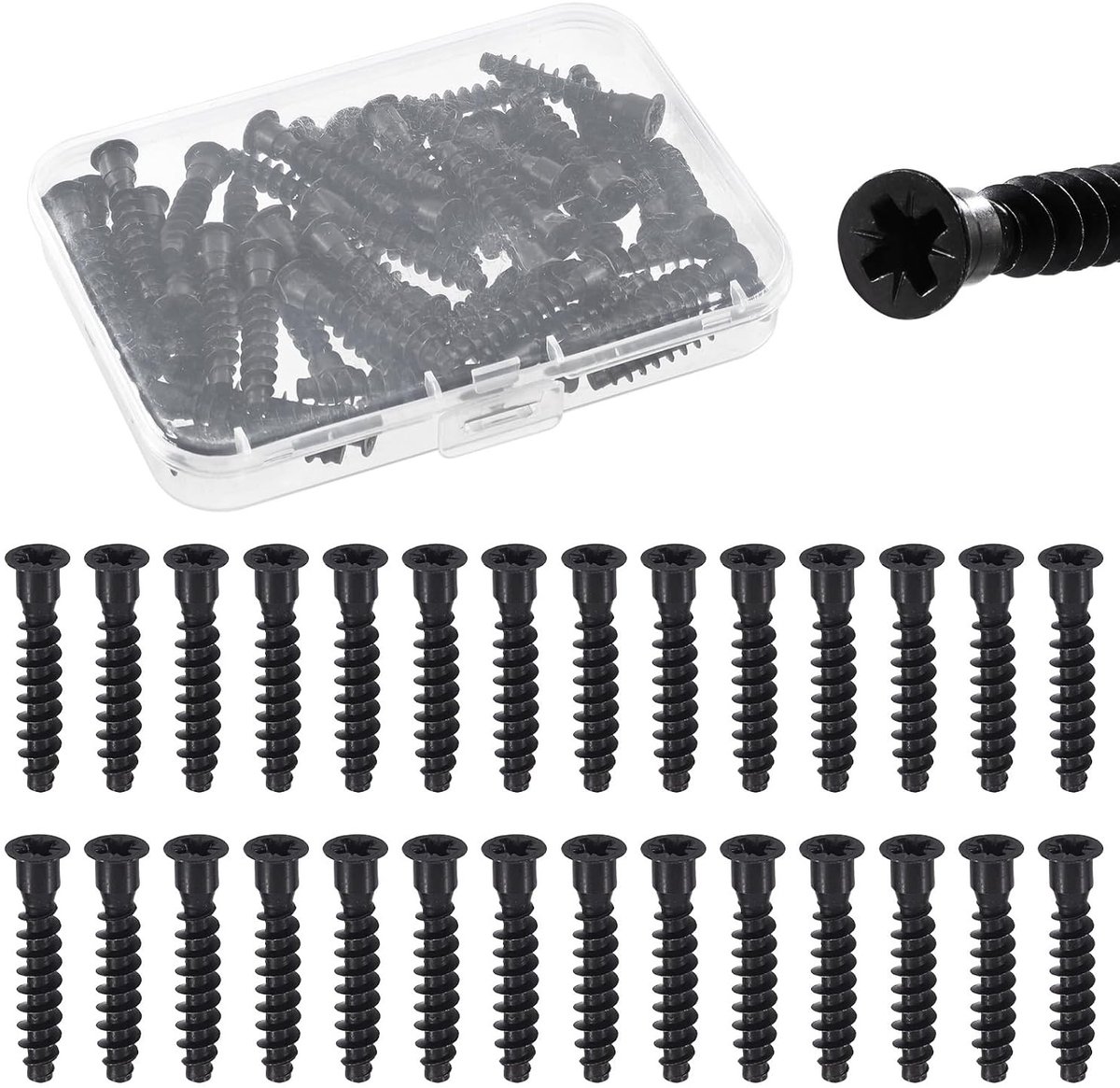 50 Stuks M7 x 40mm Pozi-Flat Head Bevestigingsschroeven Kit van Zwart Koolstofstaal, Zelftappende Schroeven voor Meubels, Kasten en Stoelen