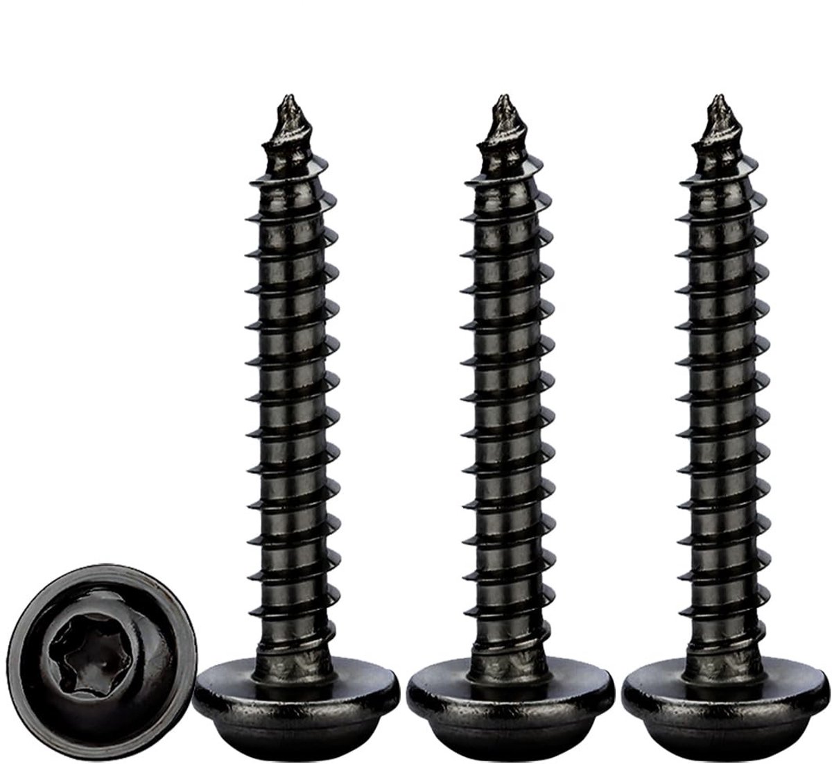 Zelfborende Zwarte Schroeven, 50 Stuks M3x18mm Met Ring, Torx Houtschroeven RVS A2 V2A voor Diverse Toepassingen