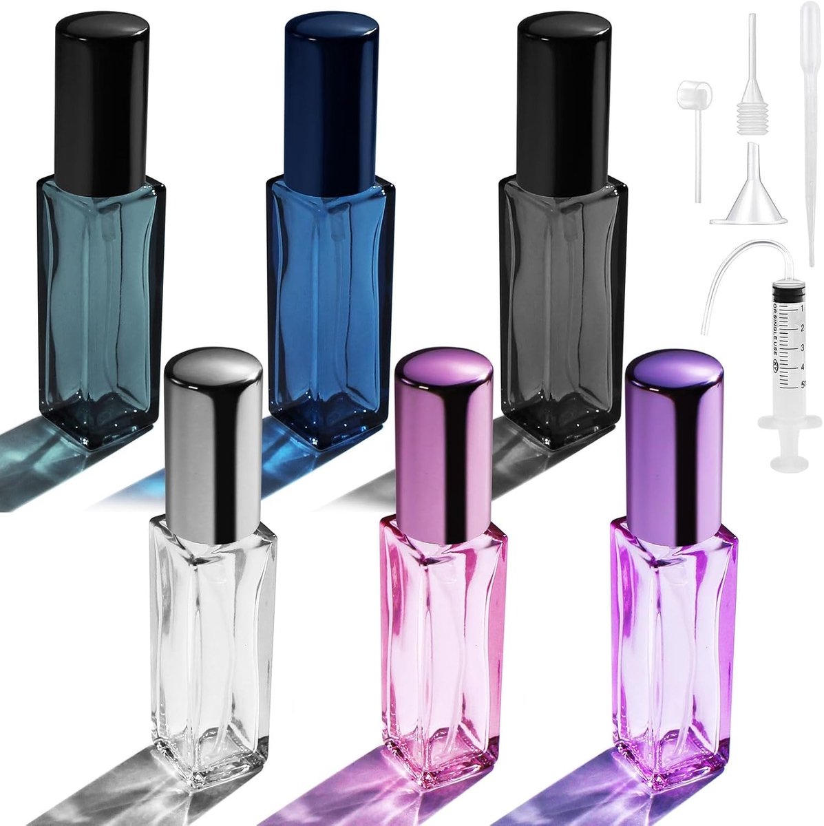 Set van 6 Stuks 10ml Lege Glazen Parfum Atomizers, Herbruikbare Sprayflessen voor Parfum, Fijne Mist Cosmetische Verpakking voor Reizen en Dagelijks Gebruik