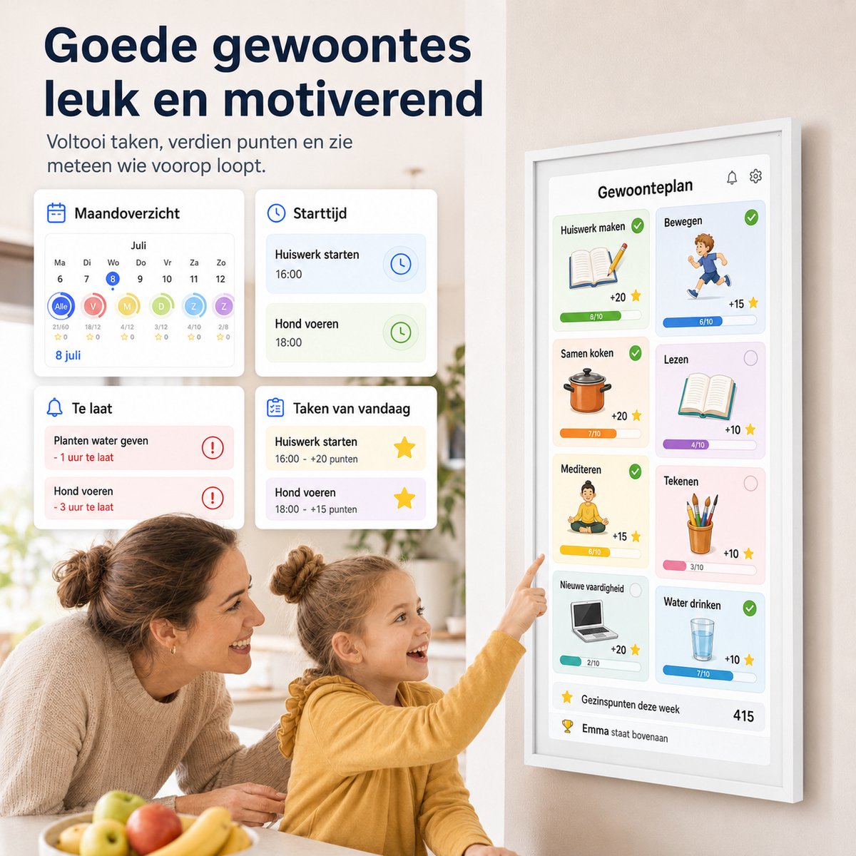 Elcostar® PRO Digitale Kalender & Digitale Fotolijst in 1 - 15,6 inch - Full HD Touchscreen - Slimme Gezinsplanner - Digitale Takenlijst - Interactief Haarddisplay - Montage voor Wand en inclusief standaard - Moeiteloze planning & overzicht thumbnail 8