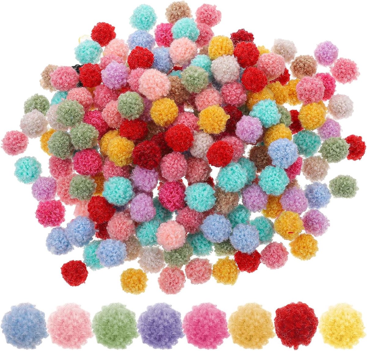 200 Kleurrijke Pompoms van 15 mm voor Creatieve DIY Knutselprojecten, Versieringen en Naaien