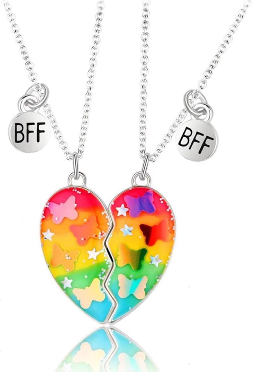 Vriendschapsset met paarse hart-halsketting voor twee meisjes, perfecte BFF cadeau-ideeën voor verjaardagen en speciale gelegenheden