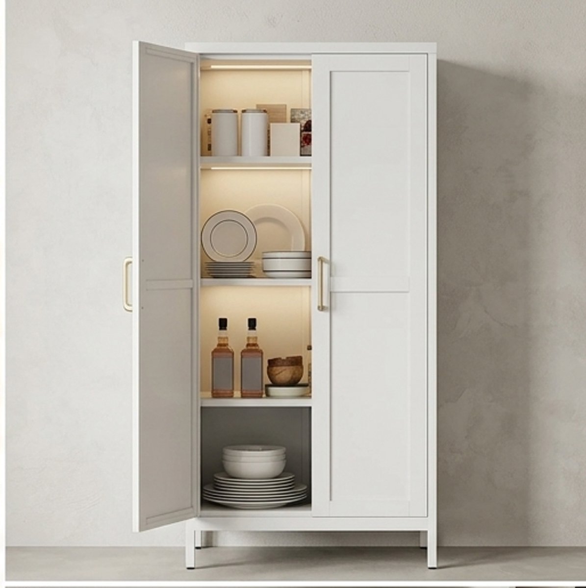 Premium Metalen Opbergkast 155 cm – Multifunctionele Stalen Kast met 3 Verstelbare Planken – Industriële Opbergkast voor Kantoor, Keuken, Badkamer en Thuisgebruik – Wit Merk: Novihomestore
