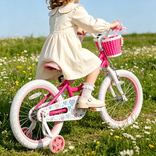 JOYSTAR Angel Meisjesfiets - Verschillende Maten 18 Inch - Met Zijwieltjes - Handrem - Inclusief Mandje - Fuchsia van JOYSTAR — afbeelding 4
