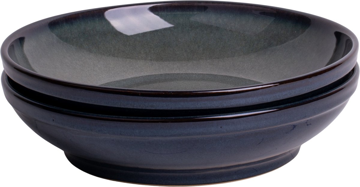 Saladeschaal 27,5 cm - Porto - blauw met groen - set van 2 - Portugees stoneware
