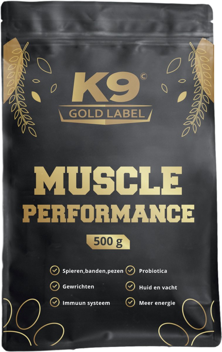 K9 gold label - muscle & performance 500g - meest compleet supplement - spieren - gewrichten - vacht/huid - darmflora - immuun.