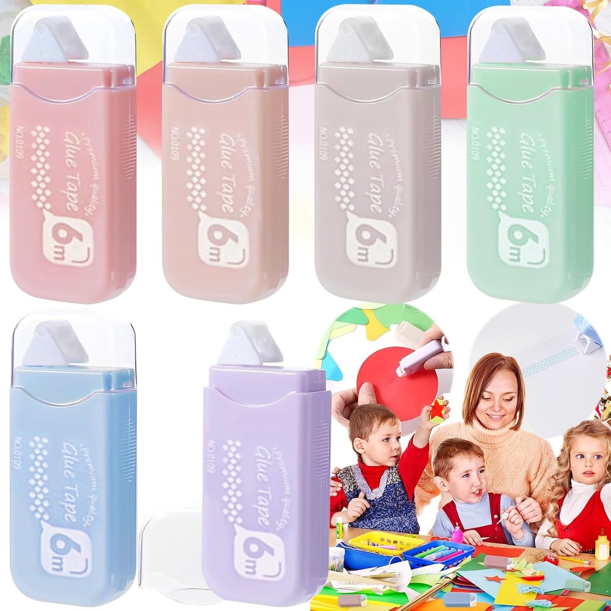 Set van 6 Dubbelzijdige Lijmrollers voor Fotoalbums, Scrapbooking en Kaarten Maken, Ideaal voor Creatieve Klussen