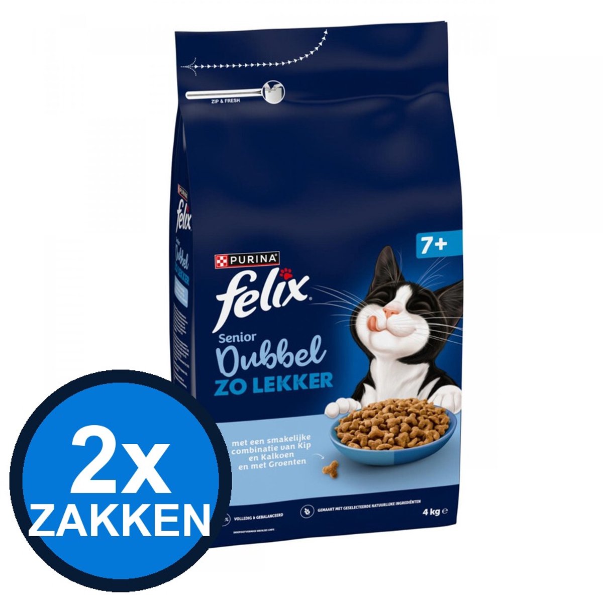 Felix Felix - Dubbel Zo Lekker Senior Kip & Kalkoen - Kattenvoer Droogvoer - 4 kg
